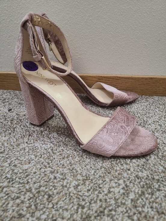 Nine West Shoes - Nine West Abrah Dusty Pink Velvet Embossed Chunky Heel Sandals Wedding